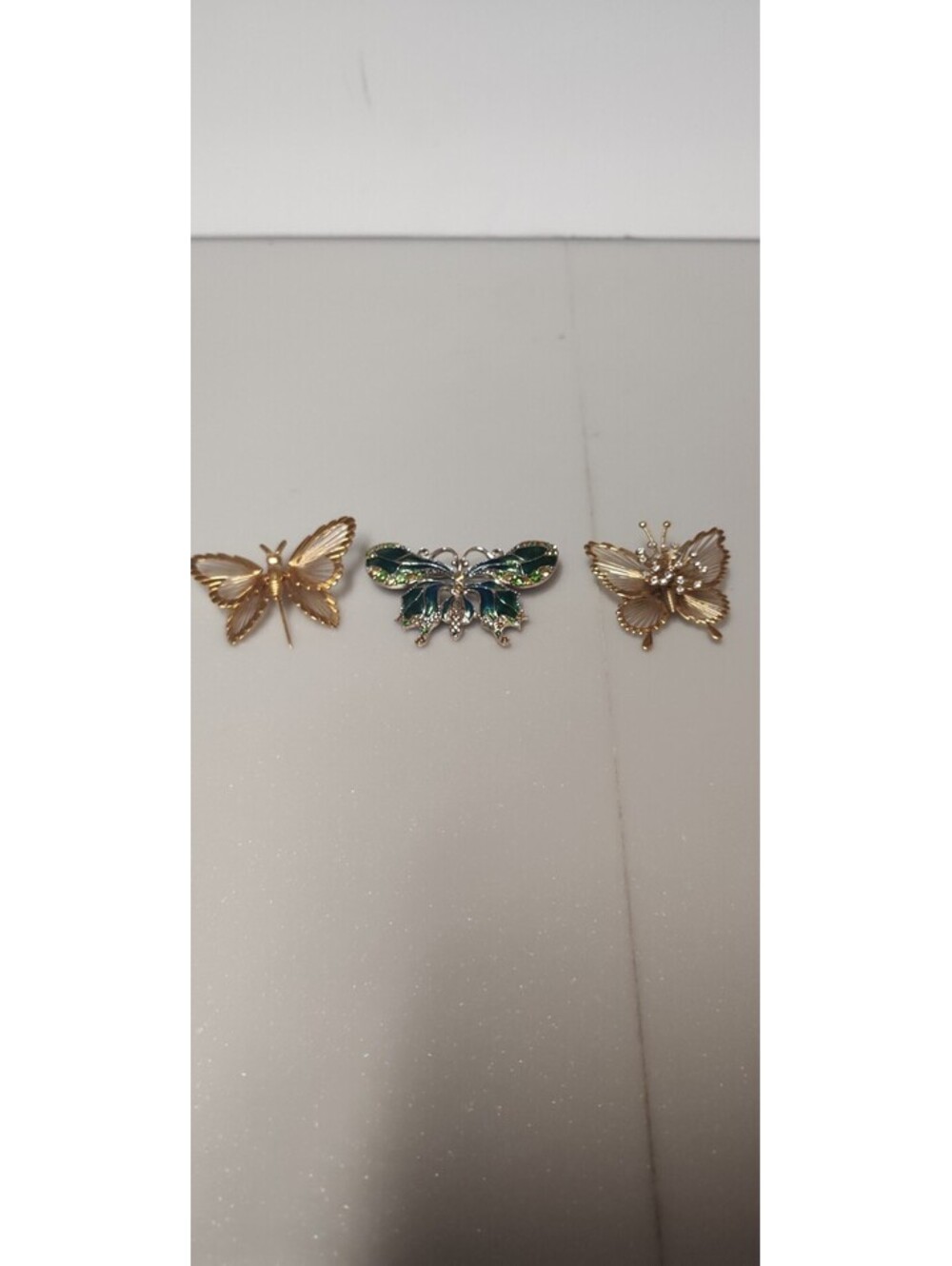 Monet Signed Butterfly Brooch Pin Lot 3 Gold Tone Enamel Multicolor Metal
